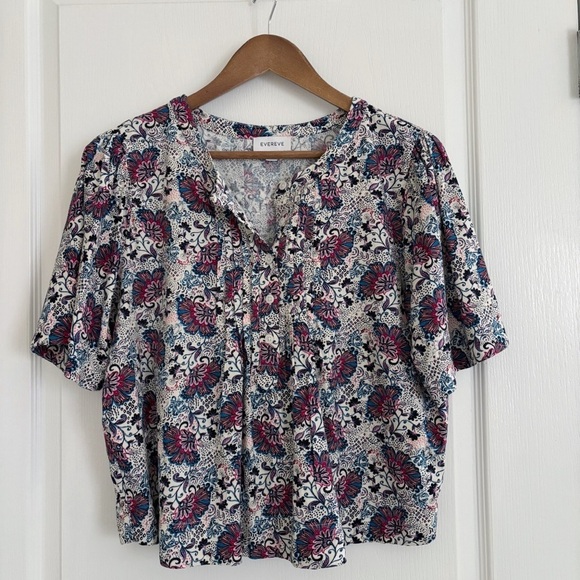 Evereve Lori Floral Pintuck Popover Blouse Medium - Picture 9 of 9